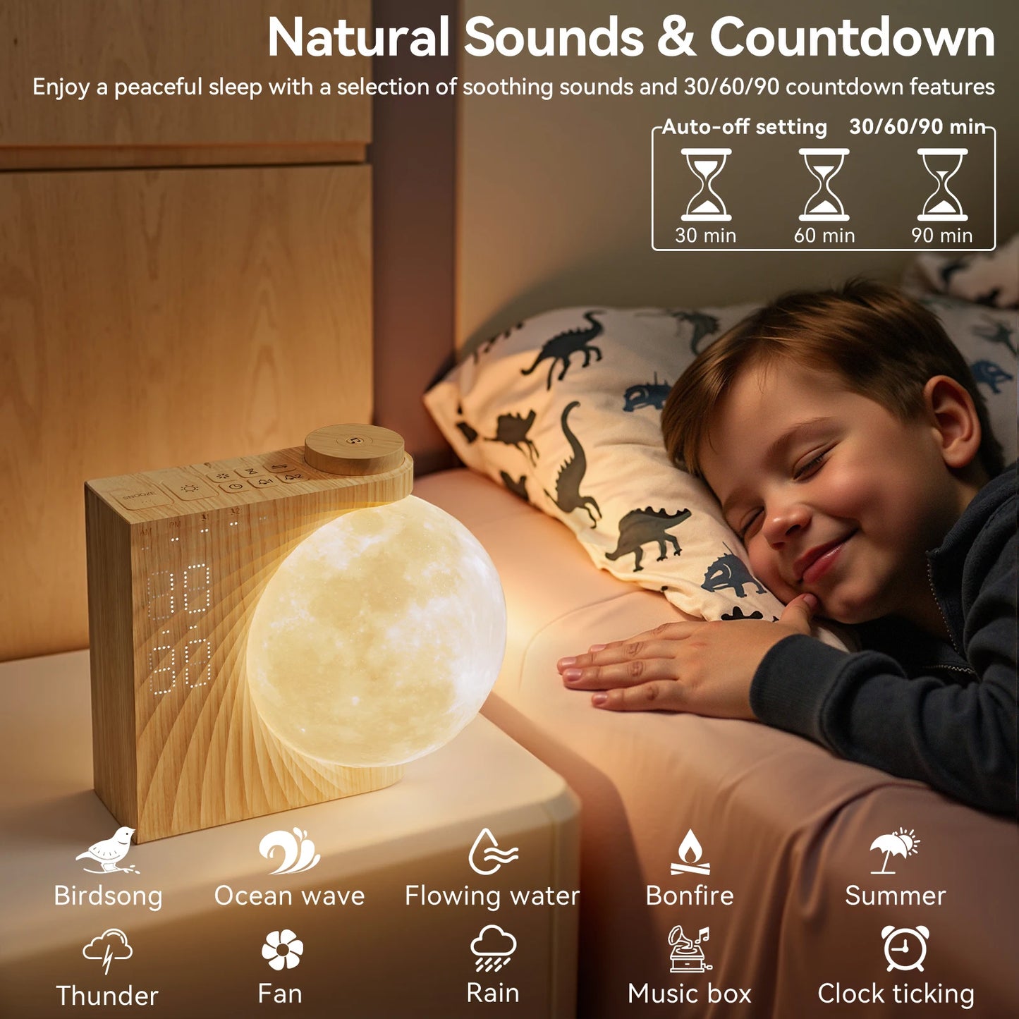 Sunrise Alarm Clocks for Heavy Sleepers,Night Lamp Clocks for Bedrooms with Moon Light,10 Light Effects,30/60/90 Timer,10 Sleep