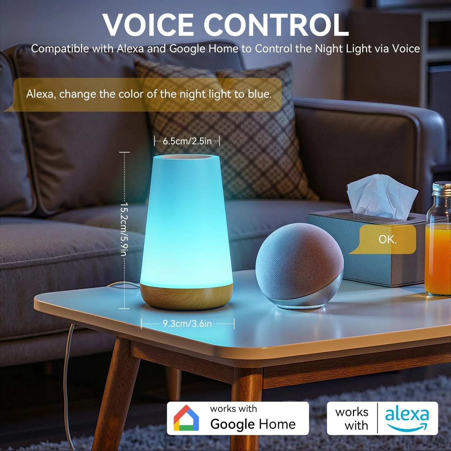 AURORA LIGHTING Smart Table Lamps Nursery Night Lights for Baby with App/Voice Control LED Bedside Lamps for Bedroom Living Room