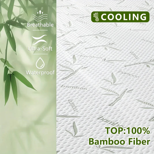 1p Cooling Bamboo Fiber Fitted Sheet, Breathable Mattress Protector Cover with Deep Pocket for Summer
