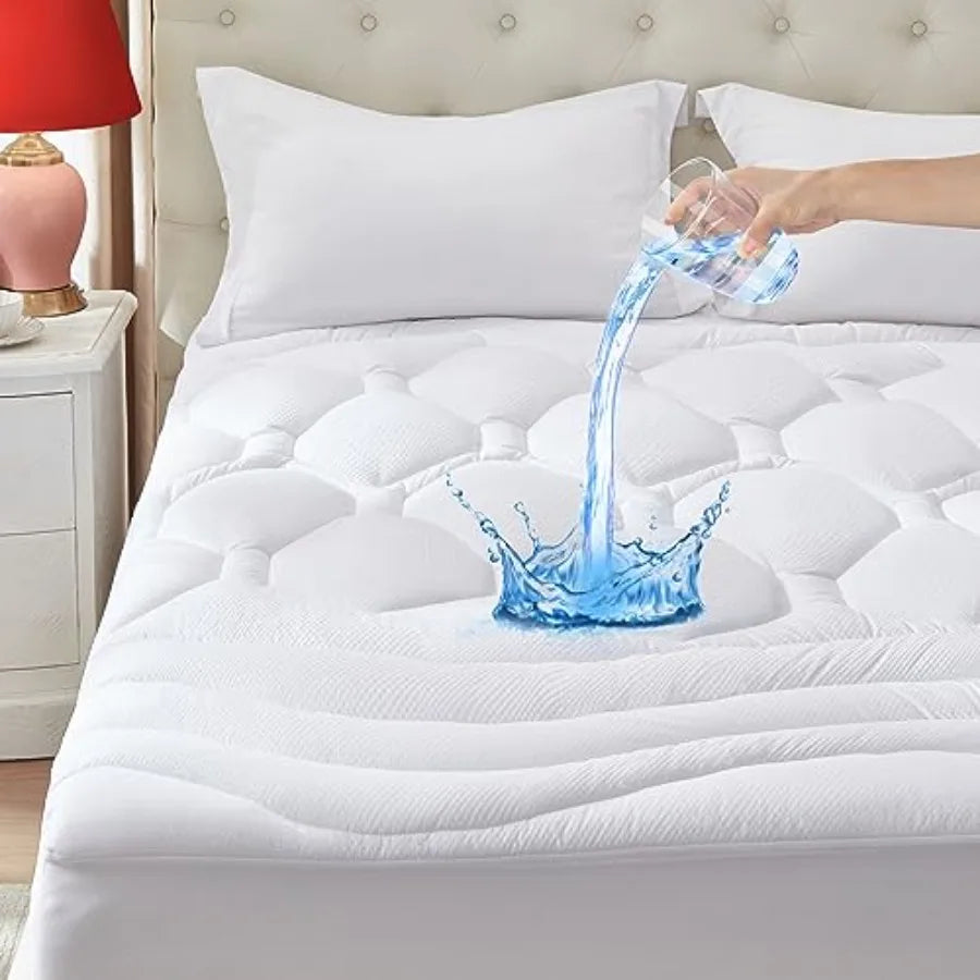 Size Mattress Pad Waterproof Pillow Top Cooling Mattress Topper Cover Quilted Fitted Mattress Protector Washable Deep Pocket 8-