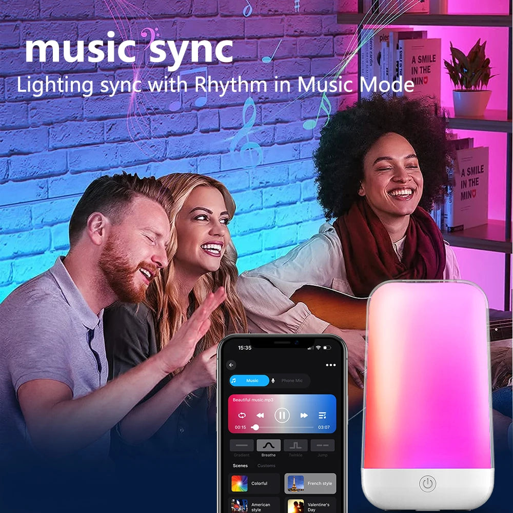 Smart Touch Bedside Table Lamp Dimmable RGB Bluetooth LED Night Light Rechargeable Kids Desk Lamp Camping Room Atmosphere Decor