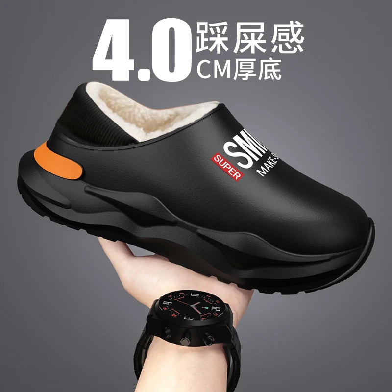 Men Shoes Winter Warm Shoes Plush Lining Indoor Cotton Slippers Concise Platform Outdoor Kitchen Shoes House Waterproof Slippers