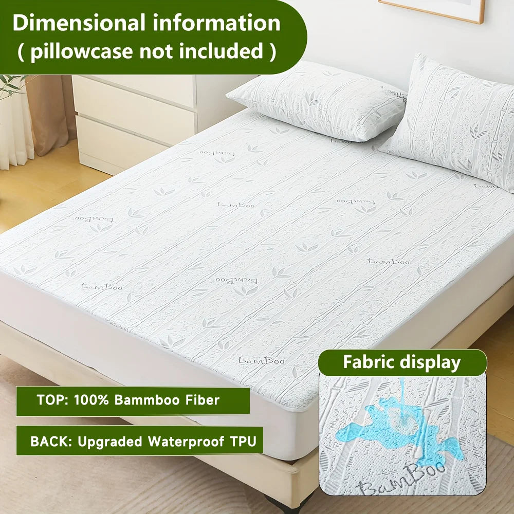 1p Cooling Bamboo Fiber Fitted Sheet, Breathable Mattress Protector Cover with Deep Pocket for Summer