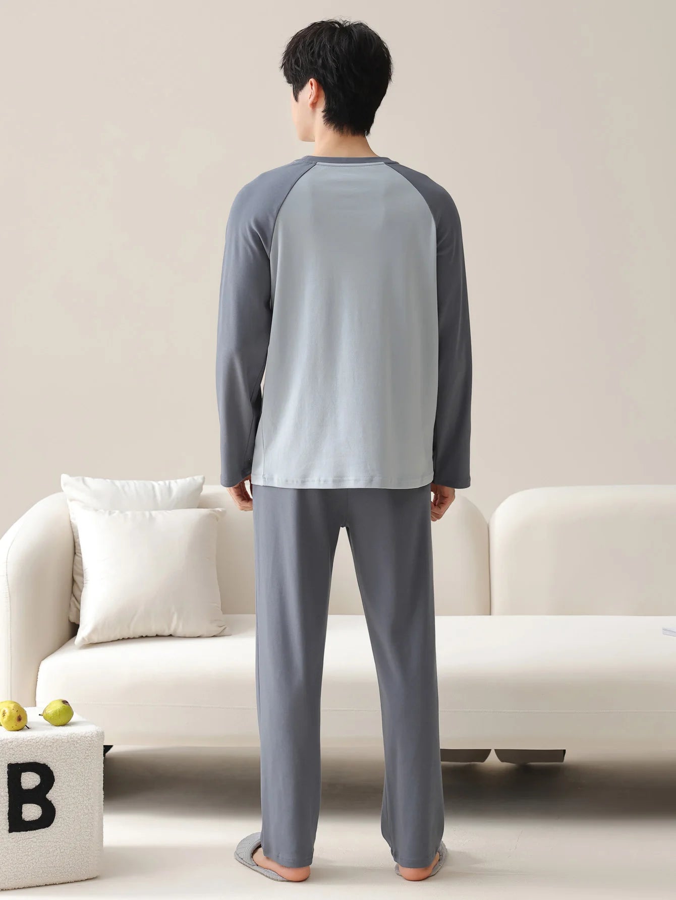 Men's 100% cotton long sleeved four season plus size men's sleepwear, teenage pure cotton home suit set for warmth