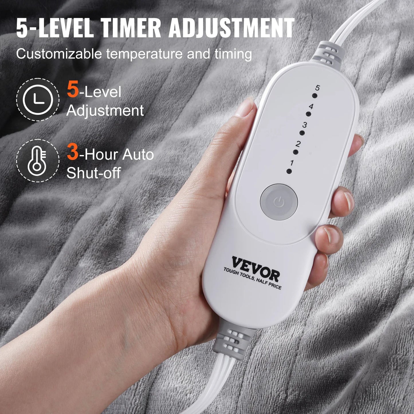 SucceBuy Heated Blanket Electric Throw 4 Sizes Soft Flannel Sherpa Heating Blanket with 3 Hours Timer Auto -off 5 Heating Levels