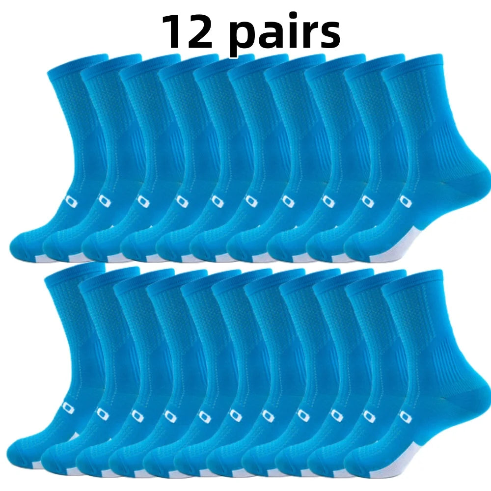 12 pairs/Lot Professional Cycling Socks Breathable Sweat-Absorbing Men Women Outdoor Sports Running Basketball Compression Socks