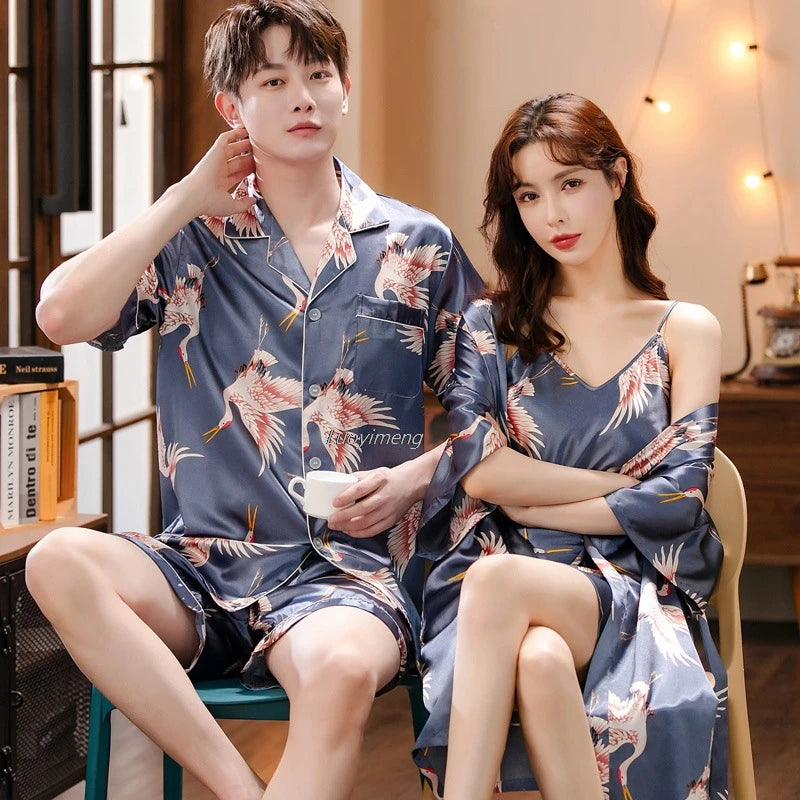 Sexy Lace Pajama Suit Satin Silk Pyjamas Sets Couple Sleepwear Casual Family Pijama Lover Nightgowns Men Women Plus Size Pajamas