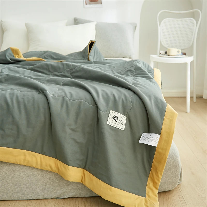 Spring Summer Blanket 100% Cotton Inside and Outside Pure Cotton Air Conditioning Quilt Soft Skin-friendly Breathable Thin Duvet