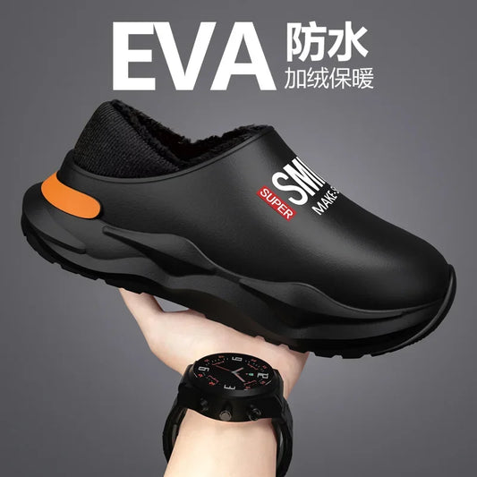 Men Shoes Winter Warm Shoes Plush Lining Indoor Cotton Slippers Concise Platform Outdoor Kitchen Shoes House Waterproof Slippers