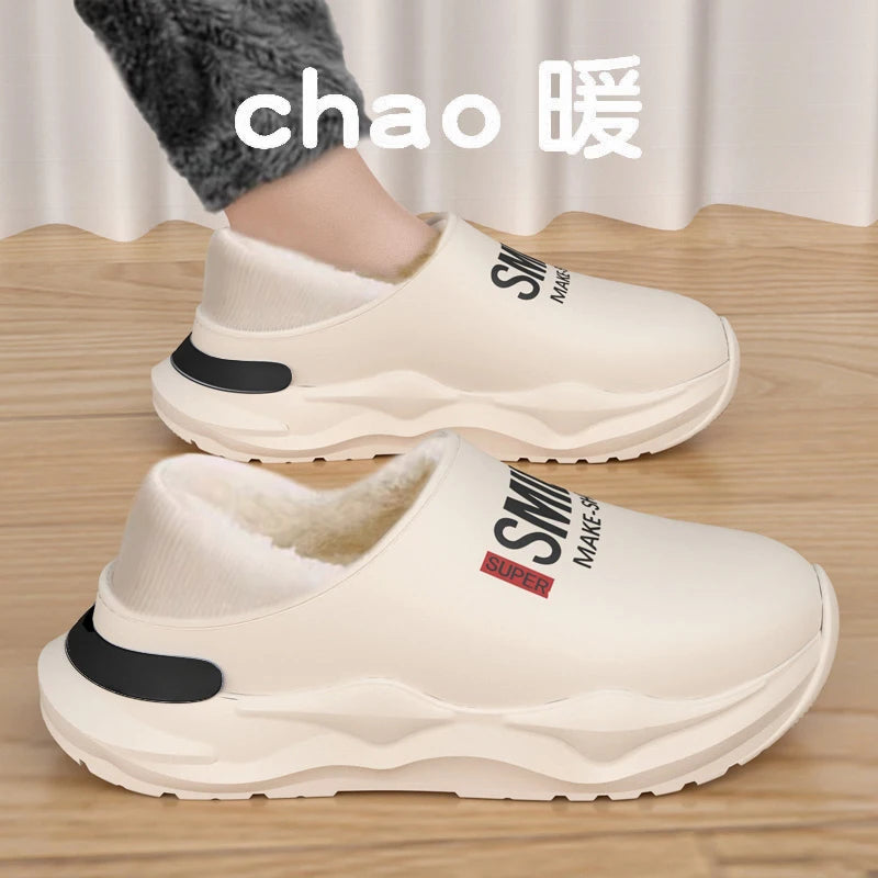 Men Shoes Winter Warm Shoes Plush Lining Indoor Cotton Slippers Concise Platform Outdoor Kitchen Shoes House Waterproof Slippers