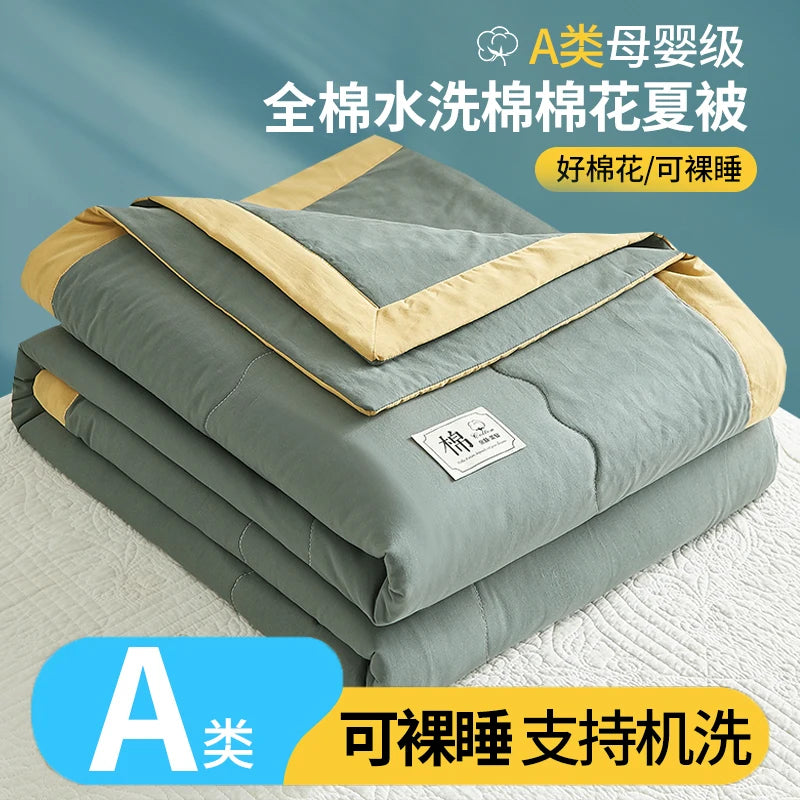 Spring Summer Blanket 100% Cotton Inside and Outside Pure Cotton Air Conditioning Quilt Soft Skin-friendly Breathable Thin Duvet