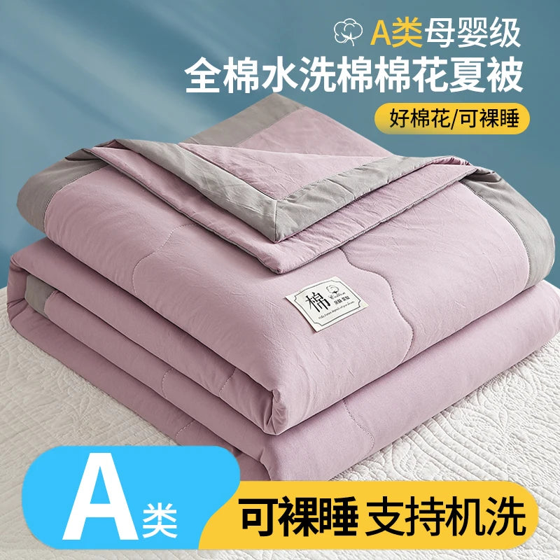 Spring Summer Blanket 100% Cotton Inside and Outside Pure Cotton Air Conditioning Quilt Soft Skin-friendly Breathable Thin Duvet