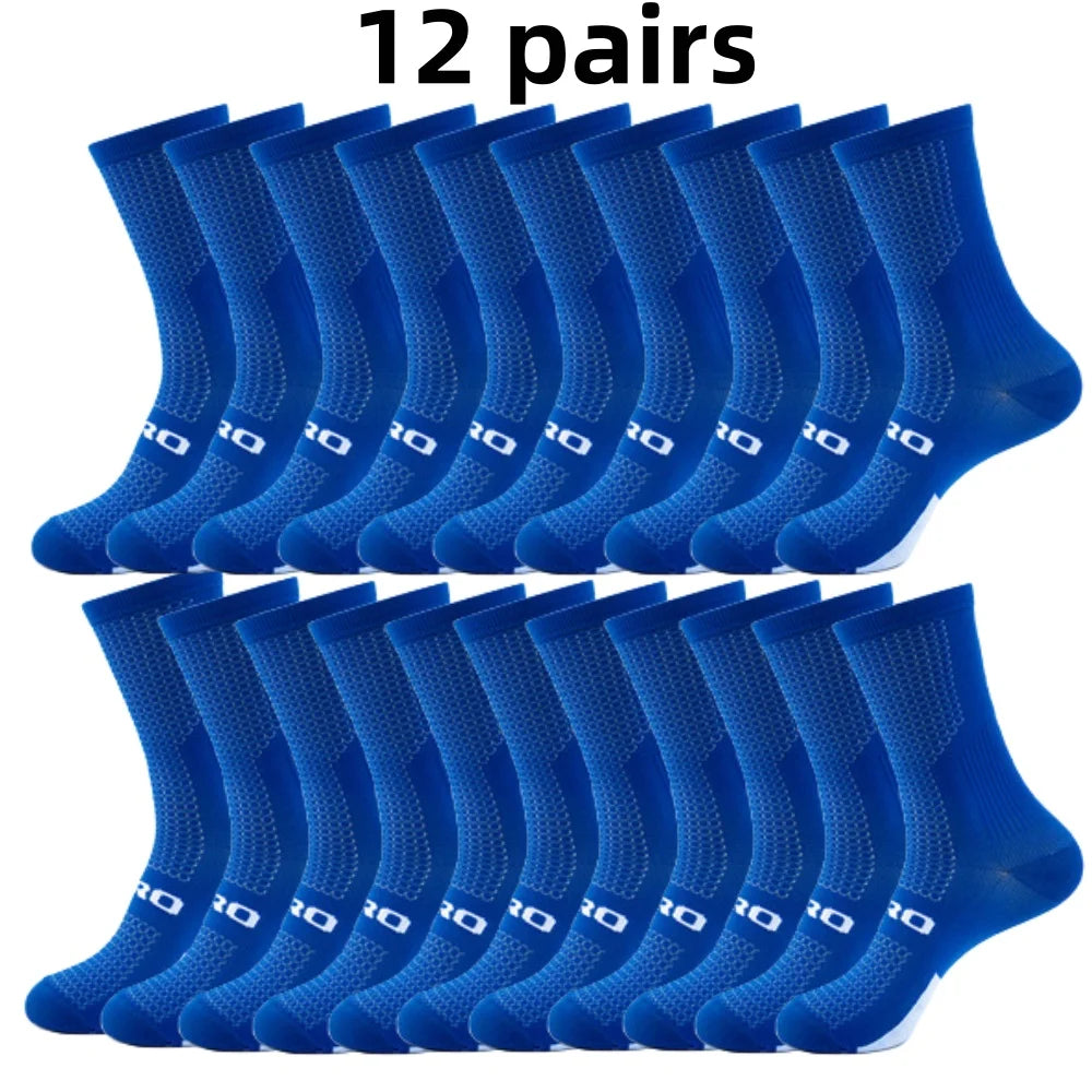 12 pairs/Lot Professional Cycling Socks Breathable Sweat-Absorbing Men Women Outdoor Sports Running Basketball Compression Socks