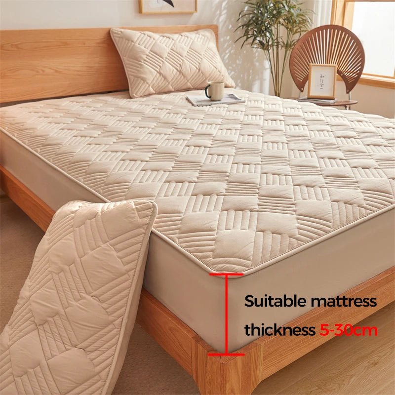 High Quality Quilted Fitted Sheet Thickened Ultrasonic Embossed Mattress Protector Full Coverage Machine Washable Mattress Cover