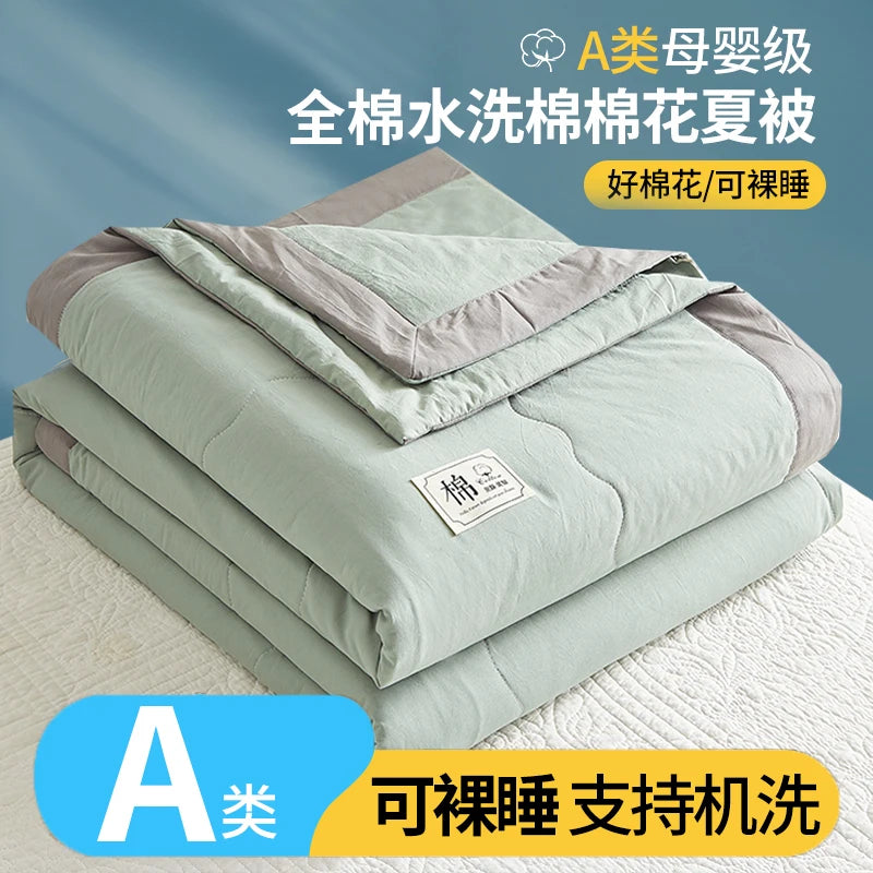 Spring Summer Blanket 100% Cotton Inside and Outside Pure Cotton Air Conditioning Quilt Soft Skin-friendly Breathable Thin Duvet