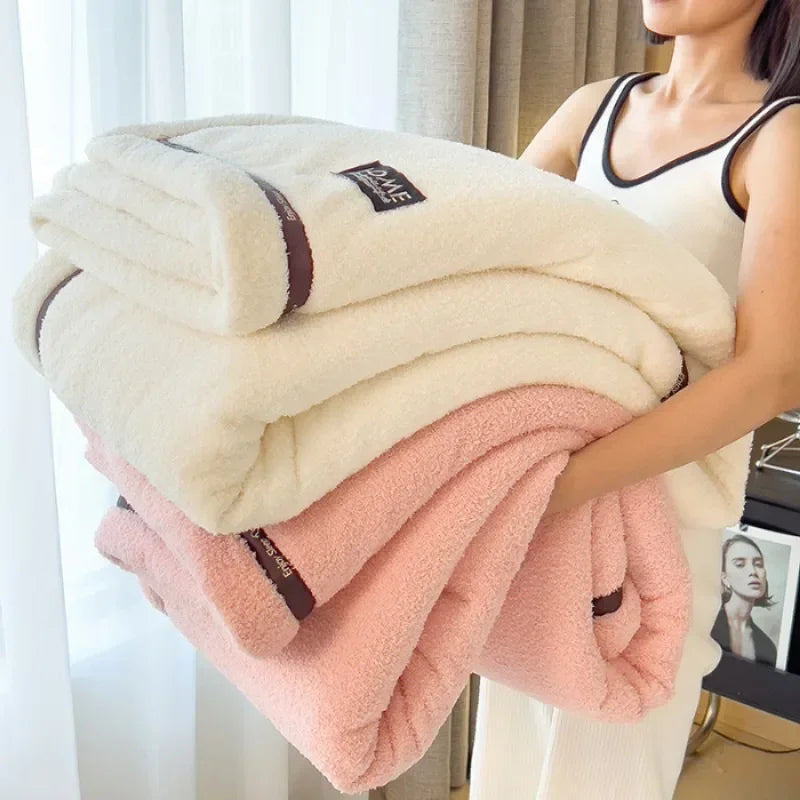 Solid color Class A thickened half-edge fleece light luxury sofa blanket coral fleece blanket multi-functional blanket