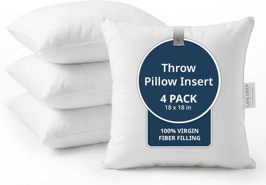 4 Pack 18x18 White Throw Pillow Inserts for Decorative Covers, Fluffy Living Room and Bed Pillows