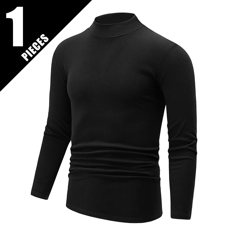 4/1 Piece Autumn And Winter Men's Semi High Neck Warm Windproof Base Top Solid Color Versatile Youth Casual Sports Thick Base T-