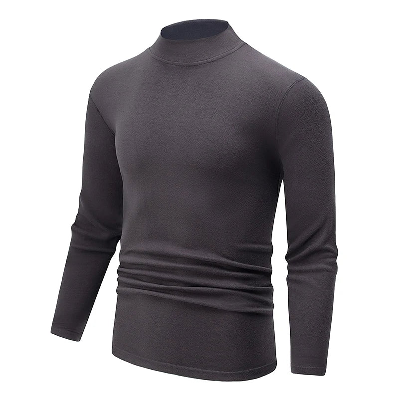 4/1 Piece Autumn And Winter Men's Semi High Neck Warm Windproof Base Top Solid Color Versatile Youth Casual Sports Thick Base T-
