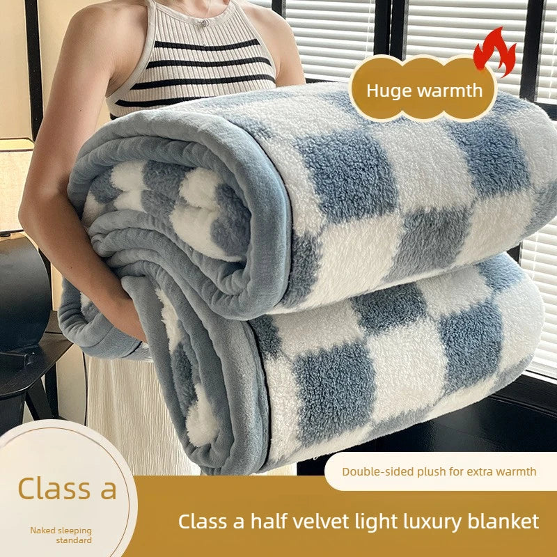 Luxury Checkerboard Sherpa Fleece Blanket, Thick Warm Soft Plush Throw Blanket, Cozy Decorative Blanket for Sofa Bed Couch