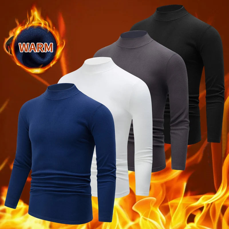 4/1 Piece Autumn And Winter Men's Semi High Neck Warm Windproof Base Top Solid Color Versatile Youth Casual Sports Thick Base T-