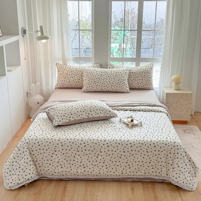 2025 new small fresh printed knitted double-layer yarn Korean version lace summer quilt four-piece summer air conditioner quilt