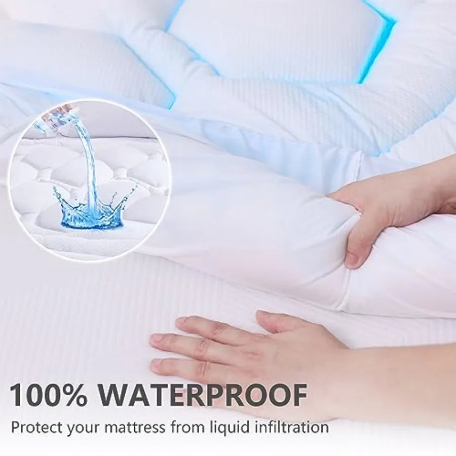 Size Mattress Pad Waterproof Pillow Top Cooling Mattress Topper Cover Quilted Fitted Mattress Protector Washable Deep Pocket 8-