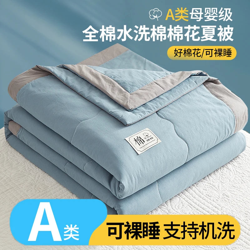 Spring Summer Blanket 100% Cotton Inside and Outside Pure Cotton Air Conditioning Quilt Soft Skin-friendly Breathable Thin Duvet