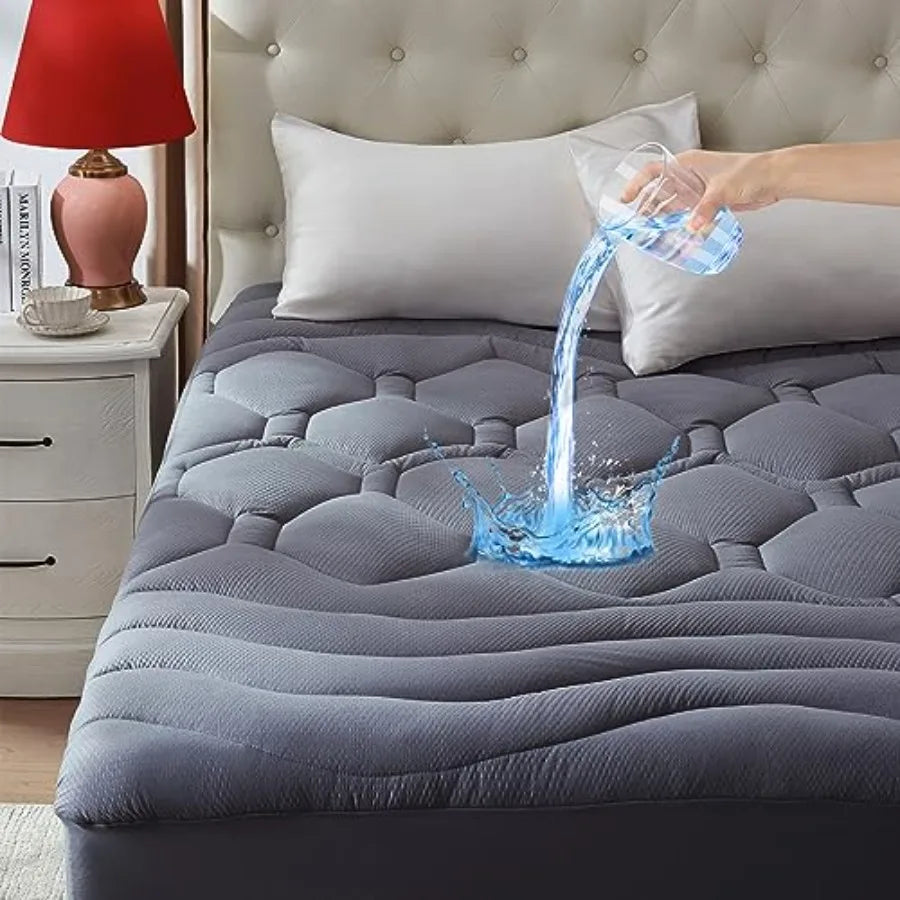 Size Mattress Pad Waterproof Pillow Top Cooling Mattress Topper Cover Quilted Fitted Mattress Protector Washable Deep Pocket 8-