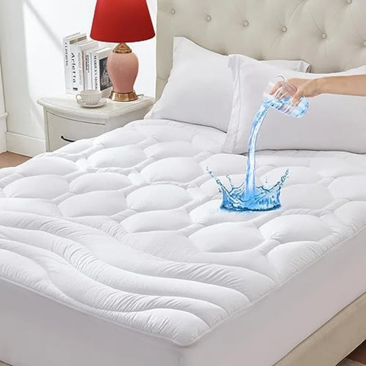 Size Mattress Pad Waterproof Pillow Top Cooling Mattress Topper Cover Quilted Fitted Mattress Protector Washable Deep Pocket 8-