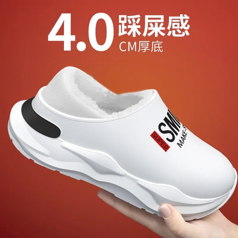 Men Shoes Winter Warm Shoes Plush Lining Indoor Cotton Slippers Concise Platform Outdoor Kitchen Shoes House Waterproof Slippers