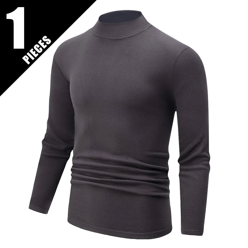 4/1 Piece Autumn And Winter Men's Semi High Neck Warm Windproof Base Top Solid Color Versatile Youth Casual Sports Thick Base T-