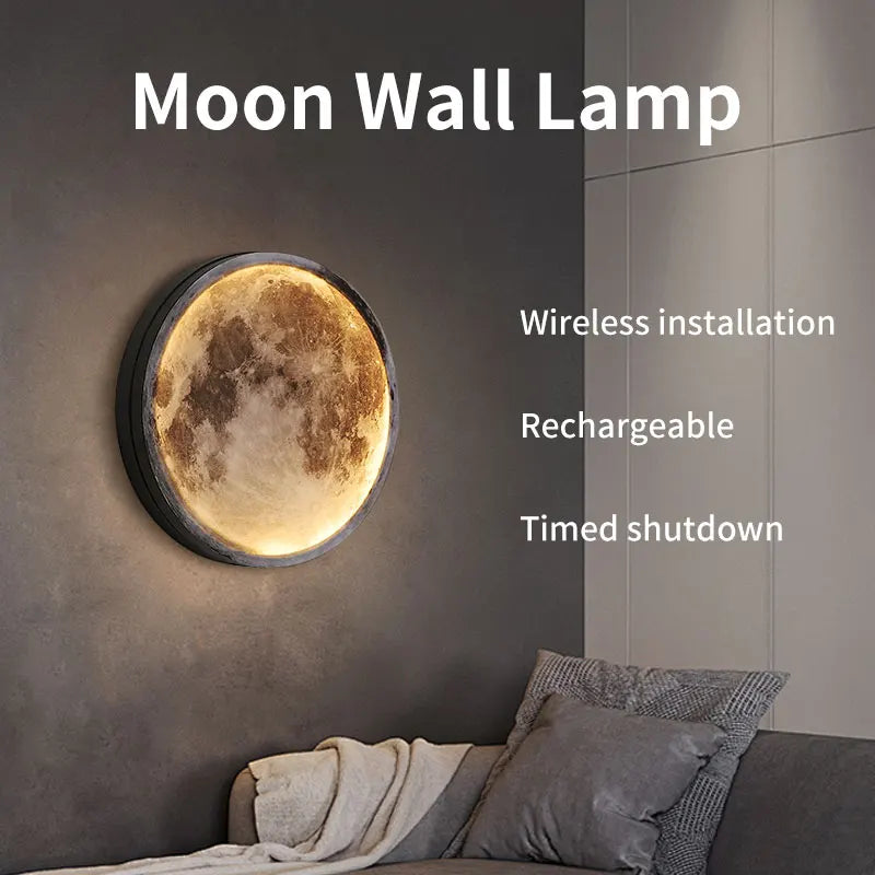 Indoor Rechargeable Wireless Moon Wall Lamp Remote Control Touch Dimming 5000mAh Night Light Bedside Stairside Living room Decor