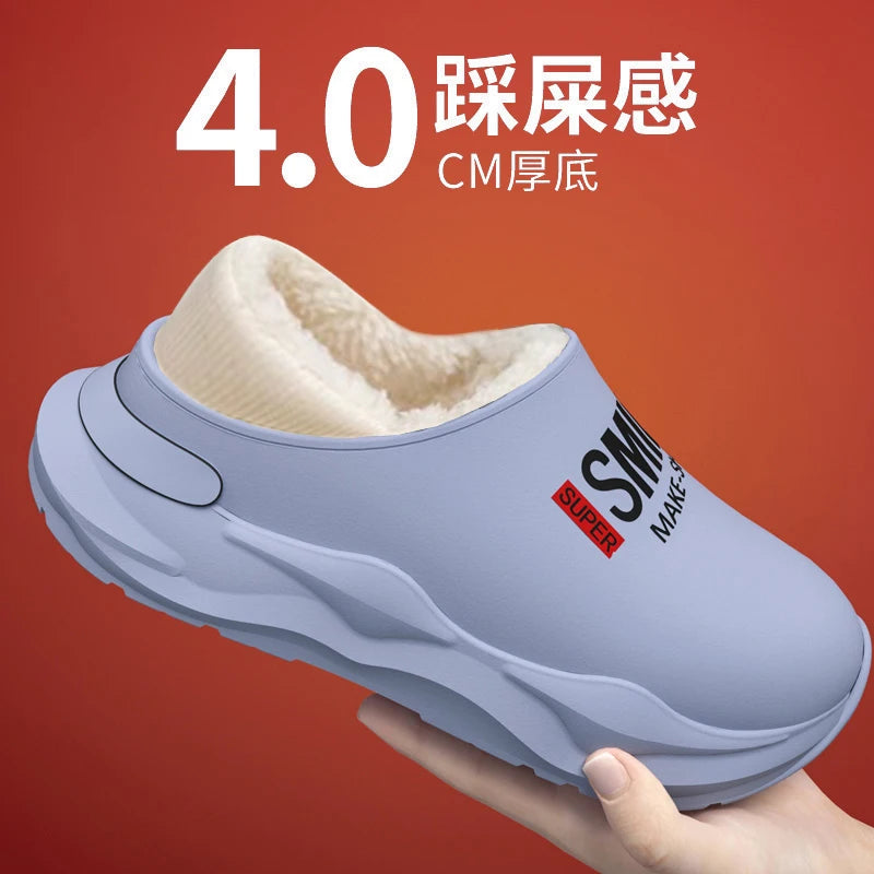 Men Shoes Winter Warm Shoes Plush Lining Indoor Cotton Slippers Concise Platform Outdoor Kitchen Shoes House Waterproof Slippers