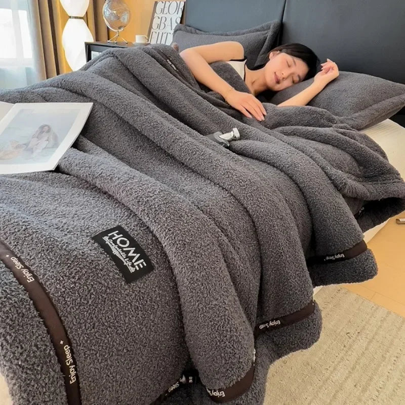 Solid color Class A thickened half-edge fleece light luxury sofa blanket coral fleece blanket multi-functional blanket