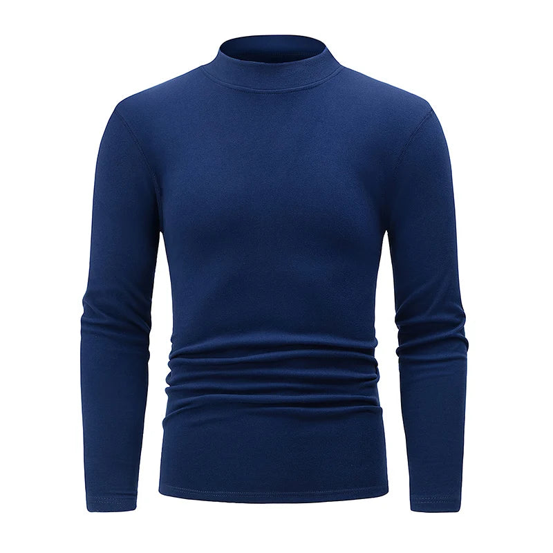 4/1 Piece Autumn And Winter Men's Semi High Neck Warm Windproof Base Top Solid Color Versatile Youth Casual Sports Thick Base T-