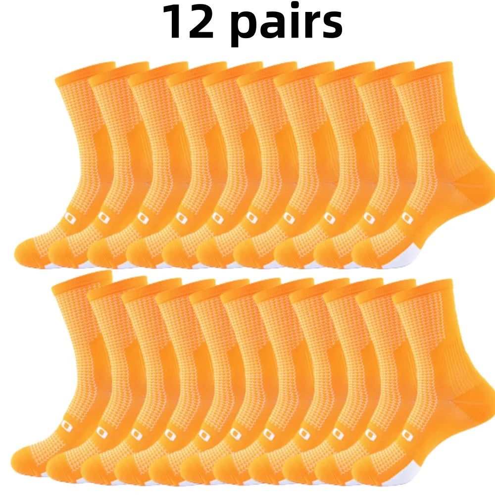 12 pairs/Lot Professional Cycling Socks Breathable Sweat-Absorbing Men Women Outdoor Sports Running Basketball Compression Socks