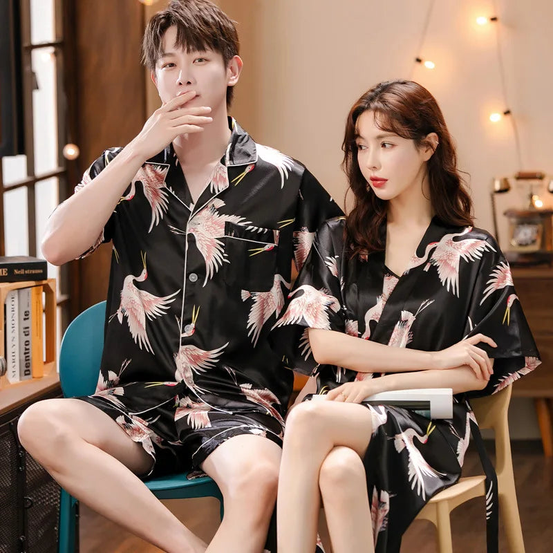 Sexy Lace Pajama Suit Satin Silk Pyjamas Sets Couple Sleepwear Casual Family Pijama Lover Nightgowns Men Women Plus Size Pajamas