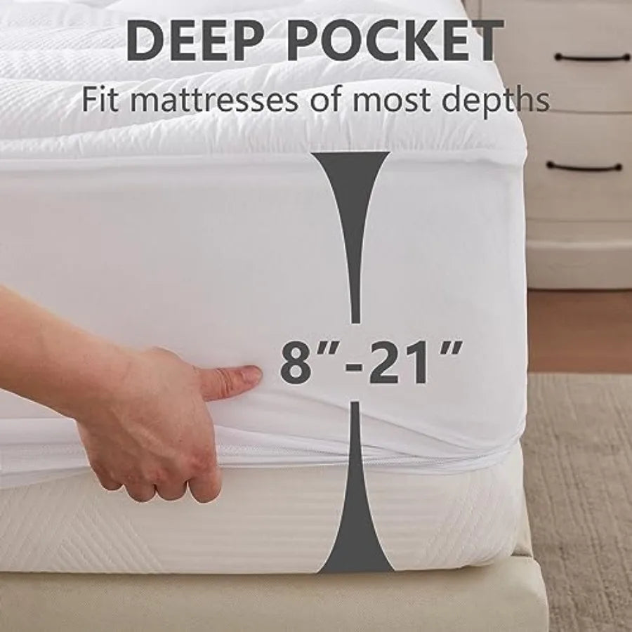 Size Mattress Pad Waterproof Pillow Top Cooling Mattress Topper Cover Quilted Fitted Mattress Protector Washable Deep Pocket 8-