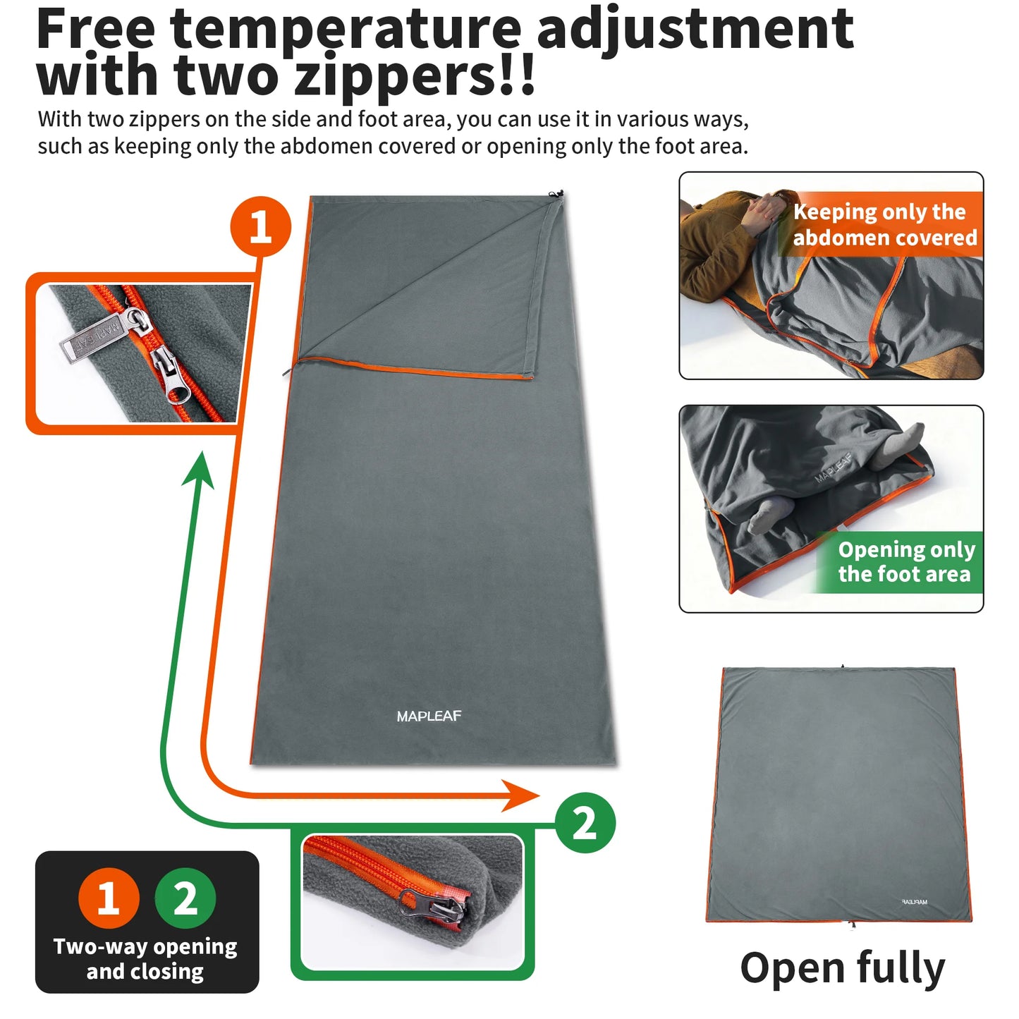 MAPLEAF Fleece Sleeping Bag Liner Winter Ultralight Polar Sleeping Bag Warm Camping Blanket Cold Weather Tent Bed Travel Sheets