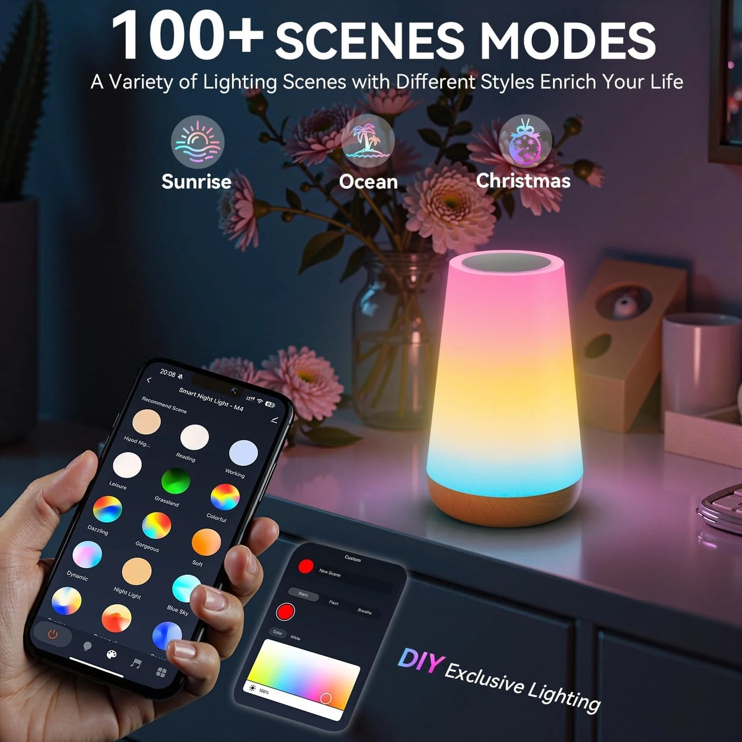 AURORA LIGHTING Smart Table Lamps Nursery Night Lights for Baby with App/Voice Control LED Bedside Lamps for Bedroom Living Room