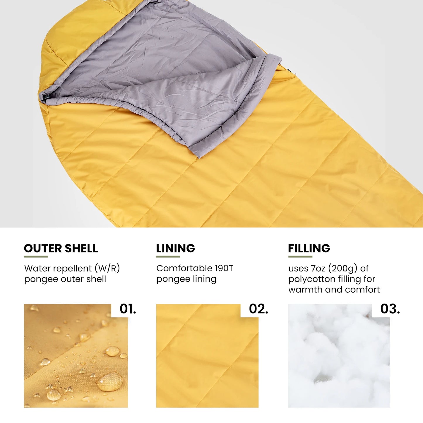 OneTigris Ultralight Sleeping Bag Mummy Cotton Sleeping Bags Bushcrafter’s Survival Equipment for Camping&Hiking 8℃-15℃