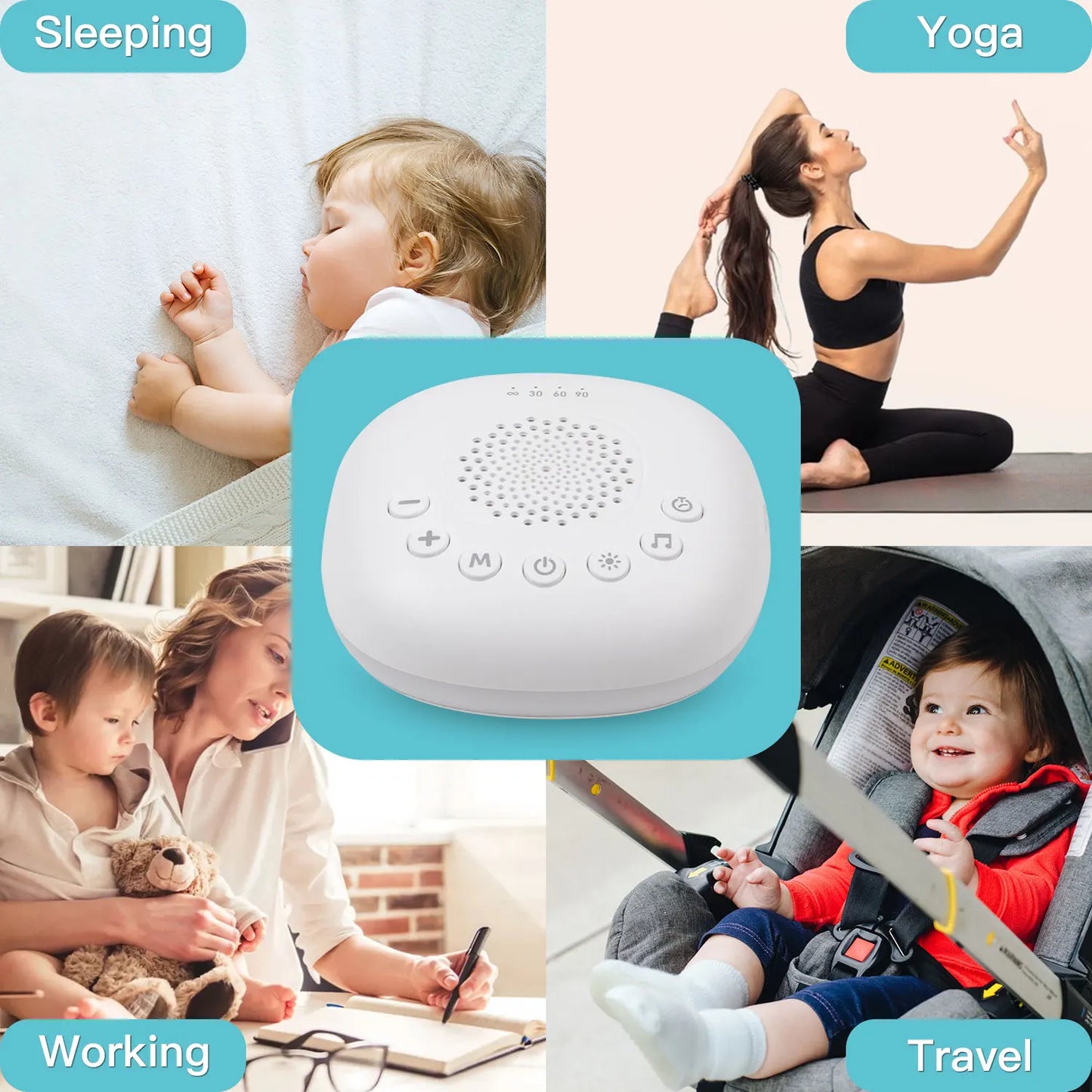 White Noise Sound Machine with 24 Soothing Sounds Sleep Aid for Babies Kids Adults  Rechargeable Night Light Newborn Gifts