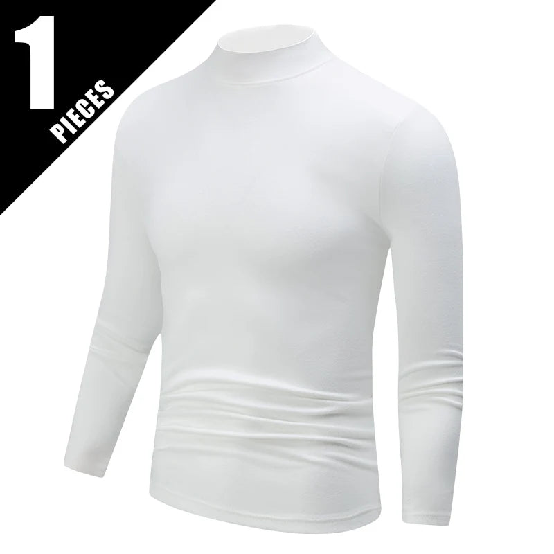 4/1 Piece Autumn And Winter Men's Semi High Neck Warm Windproof Base Top Solid Color Versatile Youth Casual Sports Thick Base T-