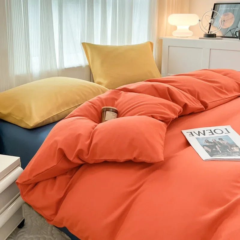 Solid Color Four Piece Bedding Set for Children and Adults Double Bed Large Four Piece Duvet Cover Bed Sheet Pillow Cover