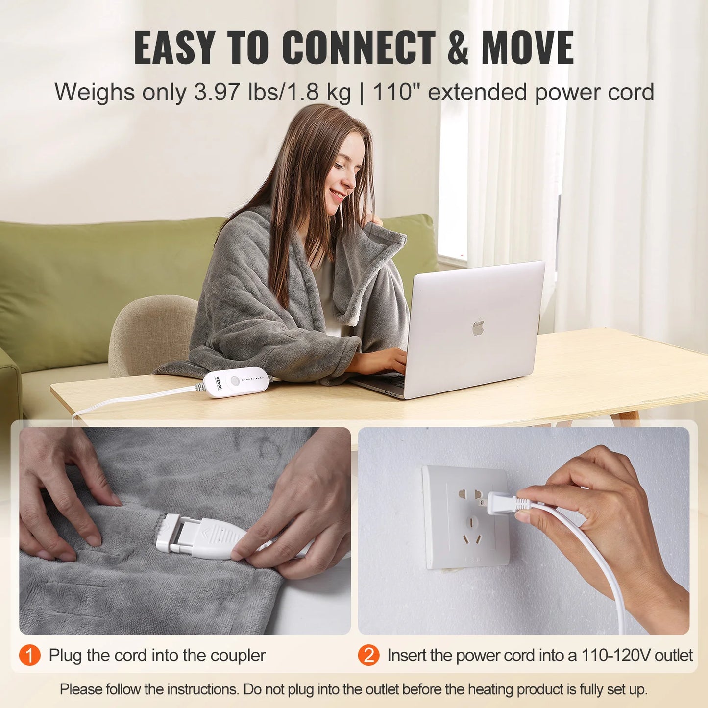 SucceBuy Heated Blanket Electric Throw 4 Sizes Soft Flannel Sherpa Heating Blanket with 3 Hours Timer Auto -off 5 Heating Levels