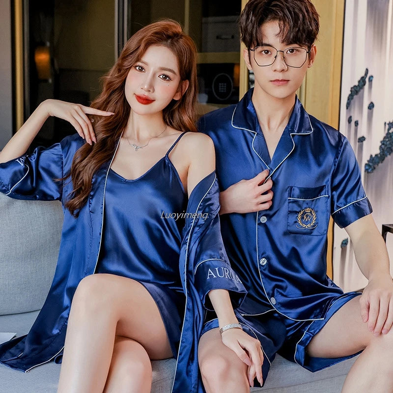 Sexy Lace Pajama Suit Satin Silk Pyjamas Sets Couple Sleepwear Casual Family Pijama Lover Nightgowns Men Women Plus Size Pajamas