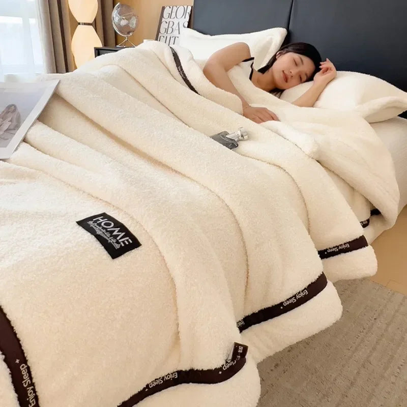 Solid color Class A thickened half-edge fleece light luxury sofa blanket coral fleece blanket multi-functional blanket