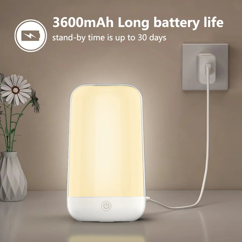 Smart Touch Bedside Table Lamp Dimmable RGB Bluetooth LED Night Light Rechargeable Kids Desk Lamp Camping Room Atmosphere Decor