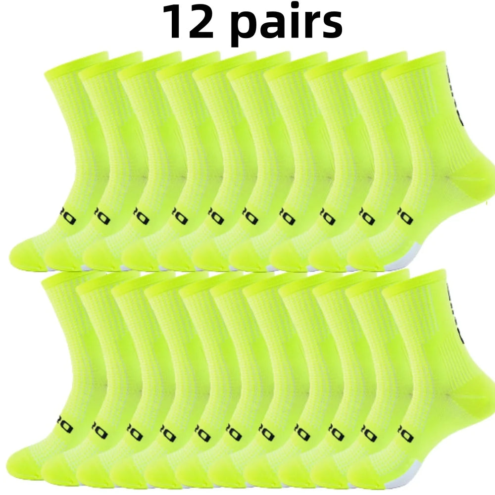 12 pairs/Lot Professional Cycling Socks Breathable Sweat-Absorbing Men Women Outdoor Sports Running Basketball Compression Socks